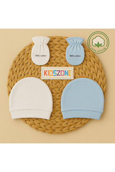 kidszone %100 Pamuk Yenidoğan Bebek Eldiven Ve Şapka Seti. 2 Adet Eldiven 2 A...