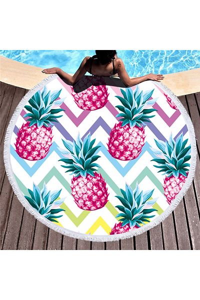 OEM Large beach towel, super absorbent, round shape, diameter 150cm, Pineapple pattern