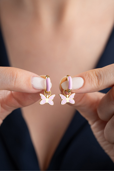 Silvano Jewelry 925 Ayar Gümüş Mineli Kelebek Çocuk Küpe