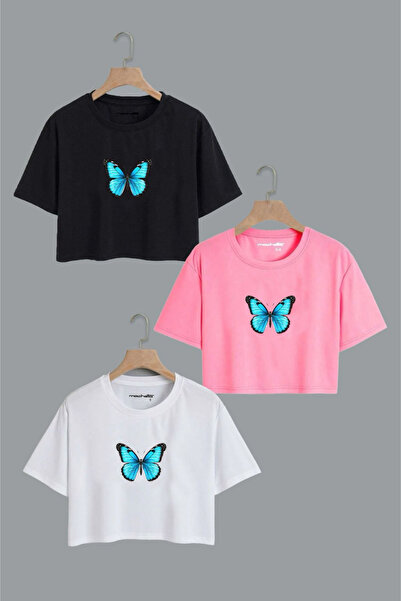 MANCY Set de tricou cu mânecă scurtă cu imprimeu fluture pentru copii, 100% b...