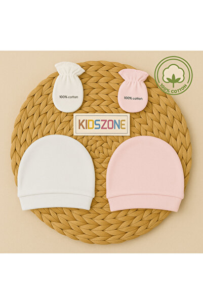kidszone 100% Cotton Newborn Baby Gloves and Hat Set. 2 Pieces of Gloves and ...