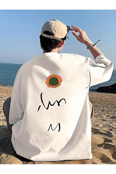 MANCY Tricou oversize unisex cu imprimeu solar 100% bumbac