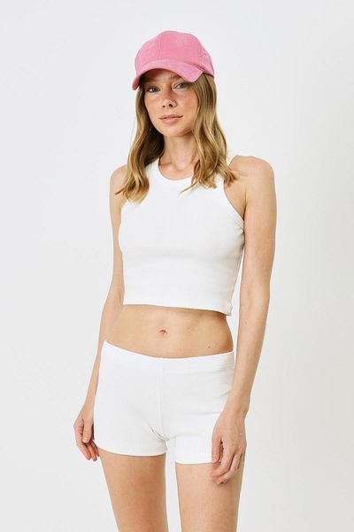 C&City 925 Ecru Damen-Crop-Unterhemd – Neckholder, gerippt und flexibel