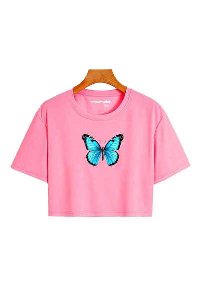 MANCY Tricou cu mânecă scurtă cu imprimeu fluture pentru copii, 100% bumbac