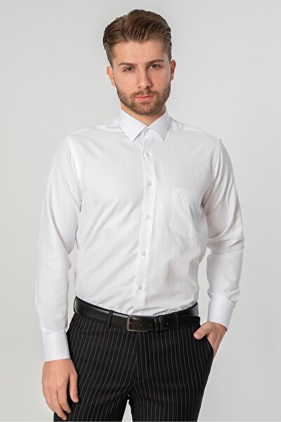 White Stone Espinho G2023 Normal Fit Klasik Pamuklu Cepli Gömlek Beyaz
