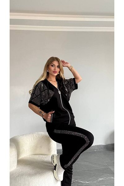 Bella Belluci New Season Hooded Full Stone Trock Print Stylish Bottom Top Set