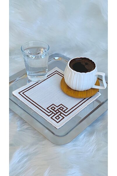 Mora Tekstil Kanaviçe Nakışlı Sunum Peçetesi,Kokteyl Peçetesi Kahve Yanı Sunumluk Nakışlı Kahve Yanı 6 Adet Kumaş