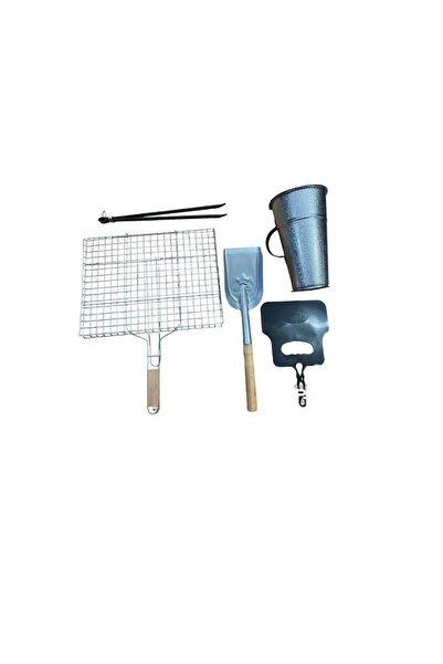 YILMAZNARGİLE Mangal Aksesuar Seti 5 Parça- Izgara (32*42cm) - Köz Maşa - Kür...