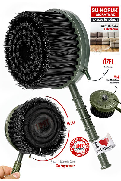 PROXCLEAN Profesyonel Su Sıçratmaz Mikron Yumuşak Kıl | 15cm M14 Uyumlu Fırça Başlığı Koltuk Yıkama Fırçası