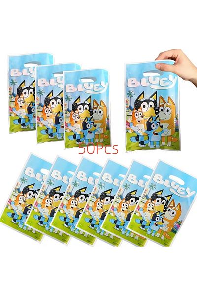Choice 50pcs 50/100pcs New Cartoon Bluey Dog Gift Bag Cute Bingo Snacks Baked Self-sealing Plastic Bag Birt