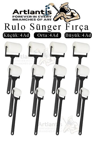 Artlantis Pachet de 12 perii cu rolă de burete, cu mâner din plastic negru, b...