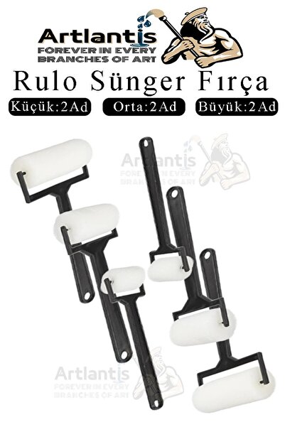 Artlantis Sünger Rulo Fırça 6 lı 1 Paket Siyah Plastik Saplı Boyama Süngeri Sanatsal Sünger Boya Fırçası Parma