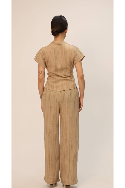 LEYLA SAĞLAM Women's Front Tie Bluz Pants Linen Look Double Suit