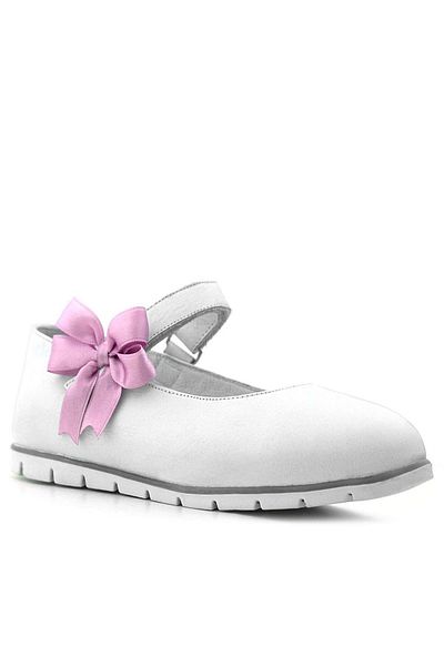 Rakerplus Genuine Leather White Velcro Pink Ribbon Girls' Ballerinas