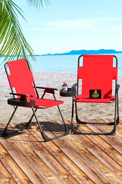 Cosargroup 2 Adet Kamp Sandalyesi Katlanır Piknik Sandalye Oval Bardaklıklı P...