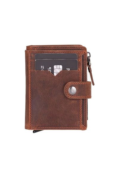 Enseb Rhodes Genuine Leather, Handmade, Pop-Up Card Holder Wallet, Antique Brown
