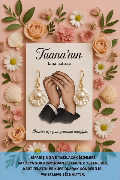 Emtory Home İstiridye Sallantılı İnci Küpe - 40 Adet - Kına Hediyesi - Nişan ...