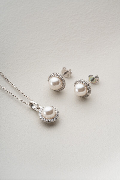 Silvano Jewelry 925 Ayar Gümüş İncili Takı Seti