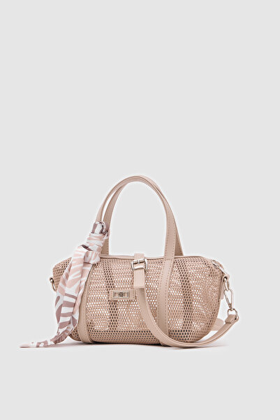 OGGO Breeze Fileli Bej Fileli Mini El Ve Çapraz Çanta