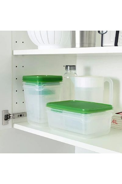 Generic I-K-E-A PRUTA Food Container Boxes with Lid Set of 17 Clear/Green Microwave Freezer Dishwasher Safe