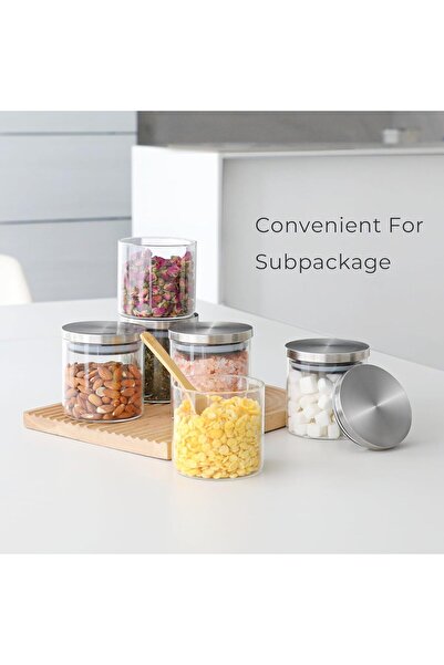 Hope Glass Food Storage Containers with Stainless Lids, Clear Glass Jar with Lid set of 4, Small Glass Co