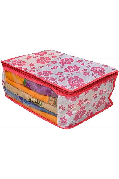 Generic Kuber Industries™ Non Woven Clothes Organizer Pink Floral Design Set of 6 Pcs