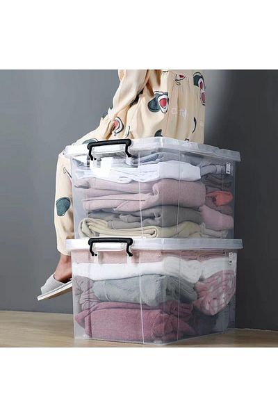 Generic IEK Clear Storage Box with Wheels, 30L Plastic Storage Bin, Large Clear Storage Box Organizer, Stac