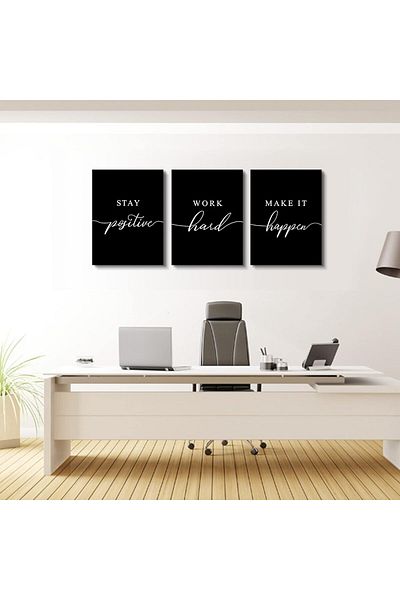 Generic Framed Canvas Wall Art Positive Quote, Black Large Poster, Positive Motivational Set of 3 Prints,St
