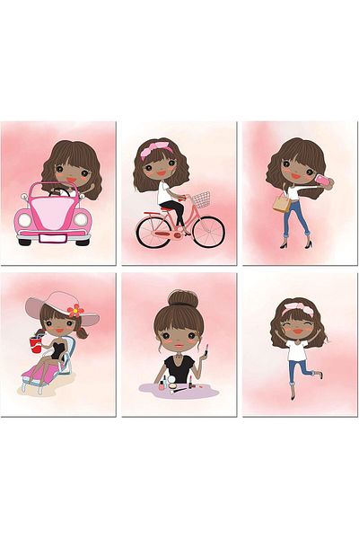 Generic BigWig Prints Cute Black African American Girls Original Watercolor - African Wall Art, African Ame
