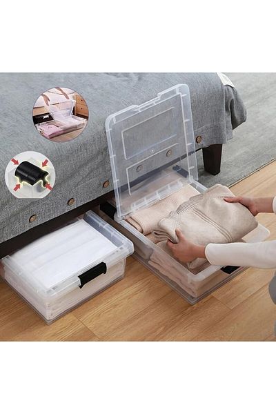 Generic Clear Plastic Underbed Storage Box with Wheels, Multifunctional Storage Box Made of Transparent Pla