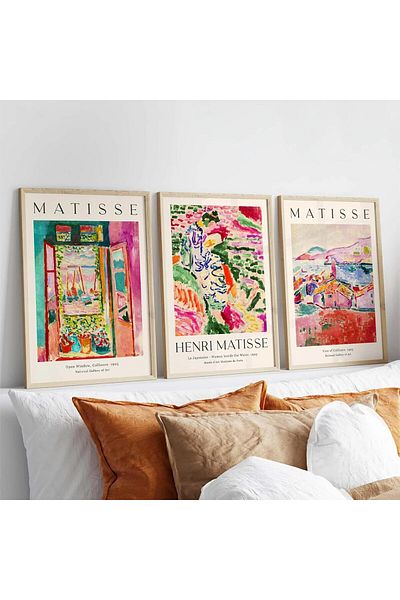 Generic Henri Matisse Wall Art Prints Set of 3 - Aesthetic Canvas Wall Decor - Abstract Pink Picture Vintag