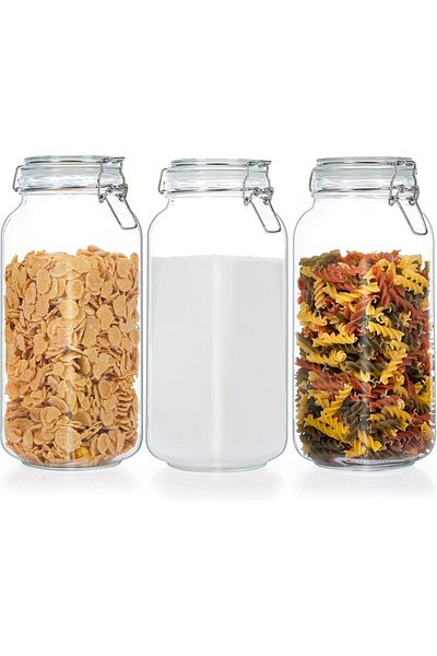 Generic Vtopmart 78oz Glass Food Storage Jars with Airtight Clamp Lids, 3 Pack Large Kitchen Canisters for