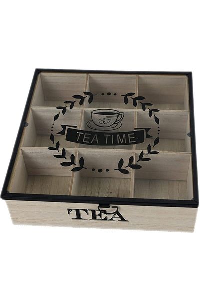 Generic bpa Black and Wood Tea Box, Natural Wood 9 Compartment Tea Bag Storage Chest, Multipurpose Organiza