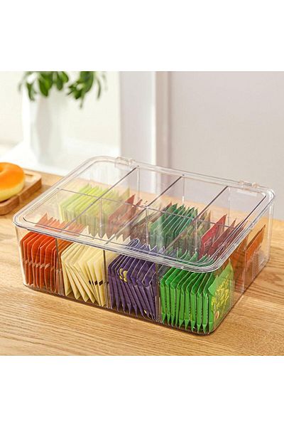 Generic Tazweeq Tea Bag Organizers, Divided Storage Bin Box Kitchen Cabinets, Countertops, Pantry, Hold Cof