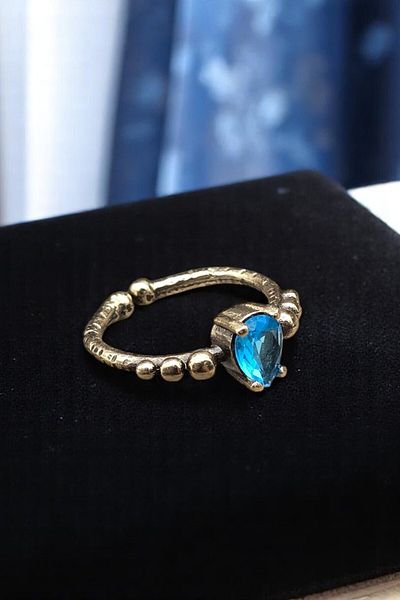NBS Beautiful Naturel Stones Copper Ring Blue Crystal Adjustable Elegant Small Antique Trend (Gift, Daily, Special Day)