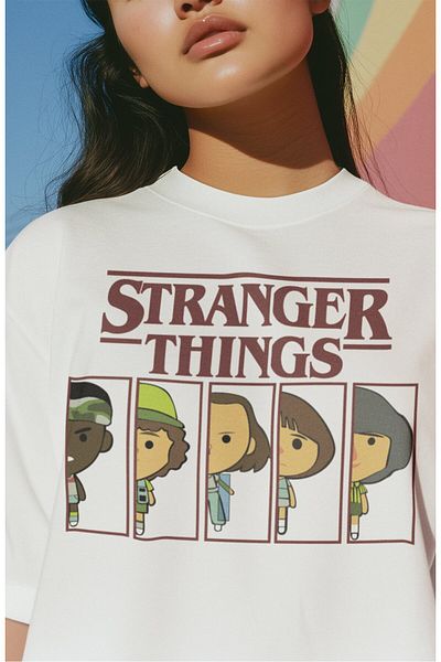 Fuddy Moda Unisex Stranger Things Written T-shirt, μπλουζάκι με θέμα την τηλεοπτική σειρά Oversize