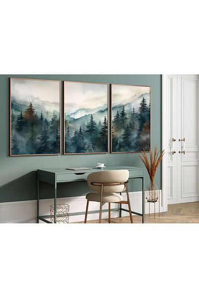 Generic Foggy Forest Wall Art Prints Watercolor Mountain Canvas Wall Decor Landscape Nature Poster Wall Art