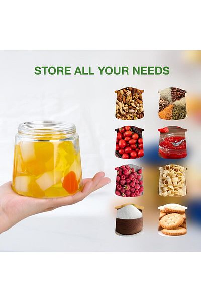 Generic Glass Food Storage Jars with Lids, 450ml, 6-Pack Leak-Proof Small Stackable Kitchen Canisters, Idea