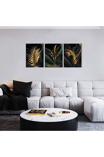 Generic Plant Canvas Painting, Black and Gold Abstract Wall Art Poster, Gold Print Scandinavian Decoration