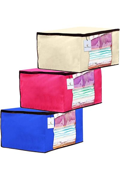 Generic Kuber Industries 3 Piece Non Woven Fabric Clothes Organizer Set With Transparent Window, Extra Larg