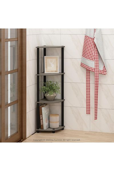 Generic Furinno Turn-N-Tube 4-Tier Corner Display Rack Multipurpose Shelving Unit, French Oak Grey/Black