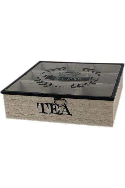 Generic bpa Black and Wood Tea Box, Natural Wood 9 Compartment Tea Bag Storage Chest, Multipurpose Organiza