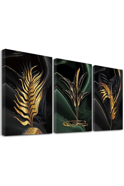 Generic Plant Canvas Painting, Black and Gold Abstract Wall Art Poster, Gold Print Scandinavian Decoration
