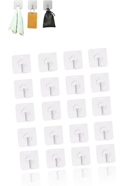 Generic Honwor® Adhesive Wall Hooks, 20-Piece Transparent Suction Mounts for Kitchen Bathroom, Nail-Free St
