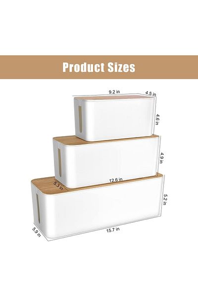 Generic ALMEKAQUZ 3Pcs Cable Management Boxes, Box Storage with Bamboo Lid, Wire Storage Container, Cable M