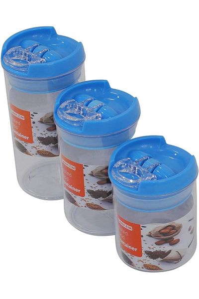Generic Lawazim Food Container Set - 3 Piece Small Medium Large Clear/Blue- Transparent BPA-Free Plastic Ja