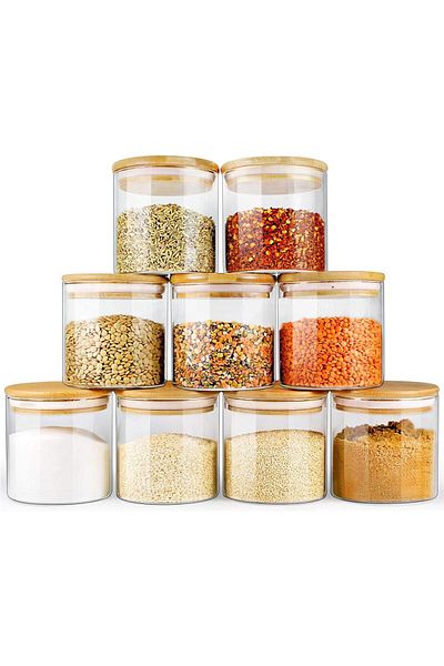 Generic ECOEVO Glass Jars with Bamboo Lids, Glass Food Jars and Canisters Sets, 9 Pack of 16oz