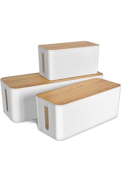 Generic ALMEKAQUZ 3Pcs Cable Management Boxes, Box Storage with Bamboo Lid, Wire Storage Container, Cable M