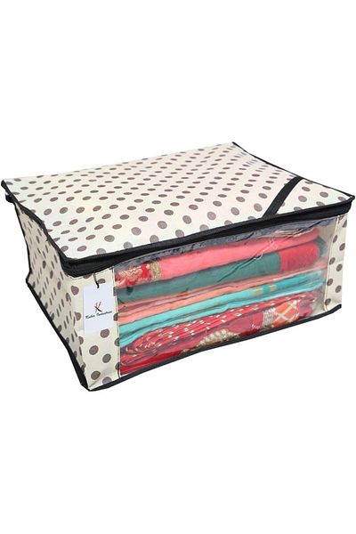 Generic Kuber Industriestm Non Woven Polka Dots Designer Clothes Organizer Set Of 12 Pcs (Ivory)