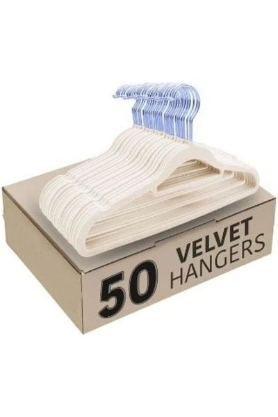 Generic Mufrij Homeware Velvet Non Slip Clothes Hanger Set Of 50 Pieces Beige 36x45x36cm Muf0995